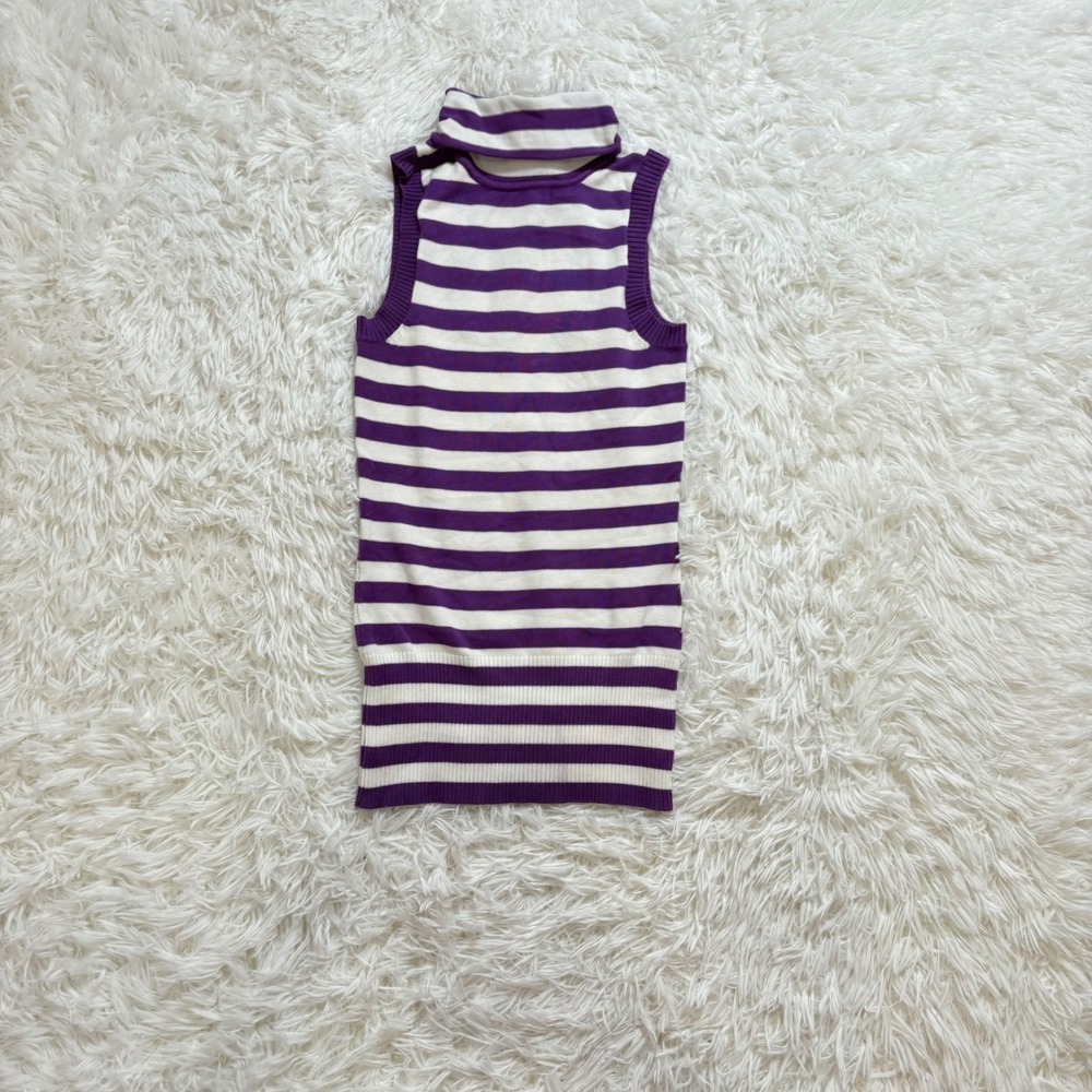 y2k deadstock purple & white striped knit turtle neck sweater tank small